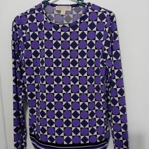 Michael Michael Kors Purple Geometric Pattern Long Sleeve Stretch Pullover PS